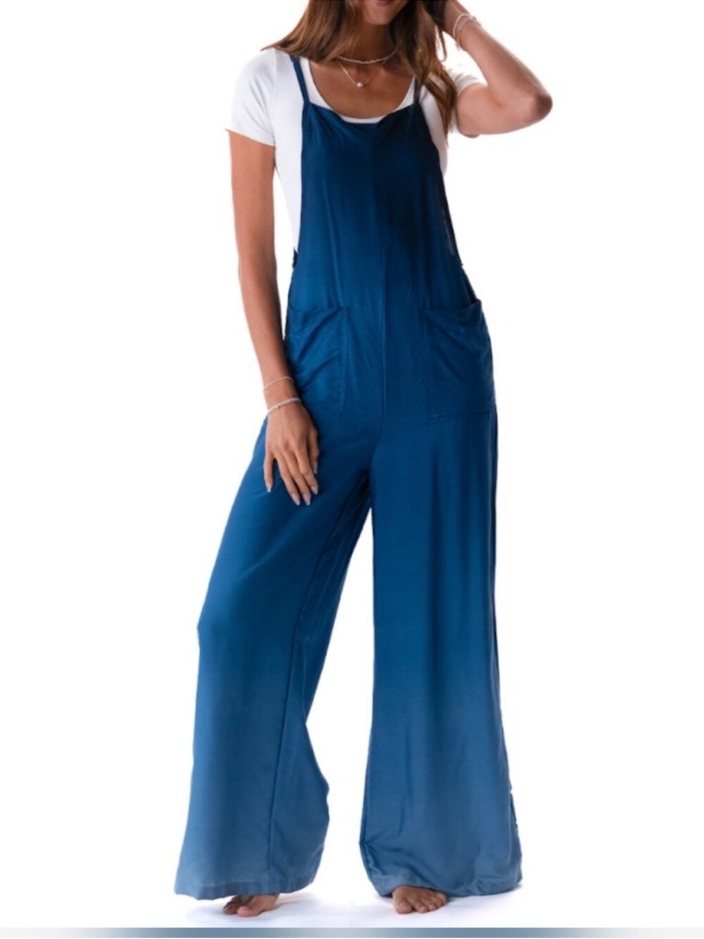 NWT Lotus Luna Wide-Leg Blue Ombré Jumpsuit Overalls - Women's Casual Romper sm